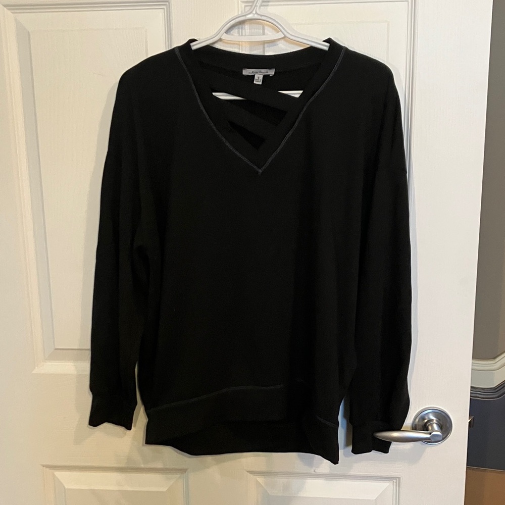 3/$15-Black V-Neck Sweater with Cut-Out Design